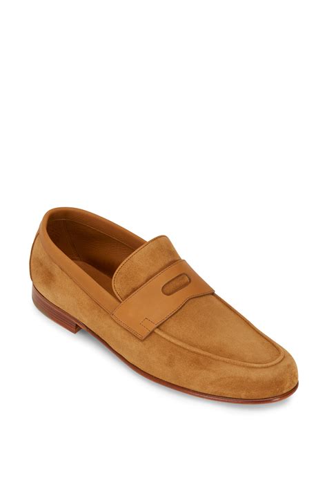 John Lobb Hendra Cognac Suede Penny Loafer Mitchell Stores