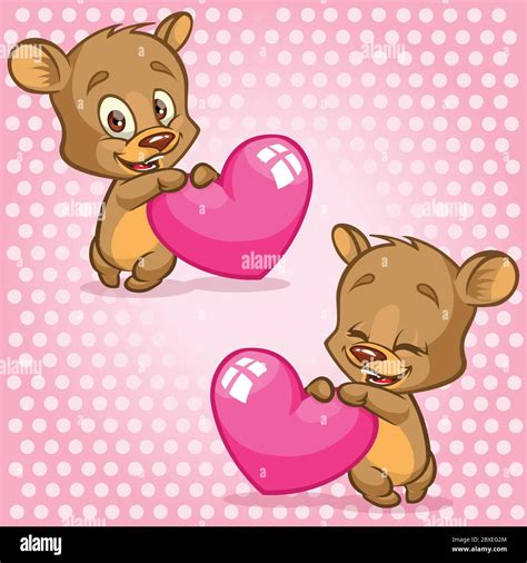 Cute Teddy Bear Holding Red Heart Vector Illustration For St Valentine S Day Bear Emotion Set