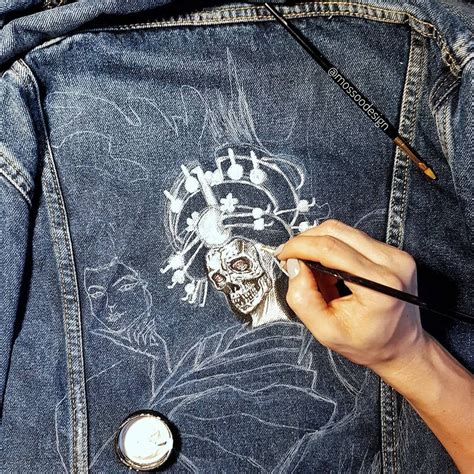 Hand Painted Denim Jacket By Mossoo Mossoodesign Geisha Japan Art