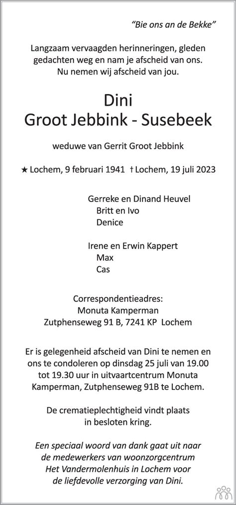 Dini Groot Jebbink Susebeek 19 07 2023 Overlijdensbericht En