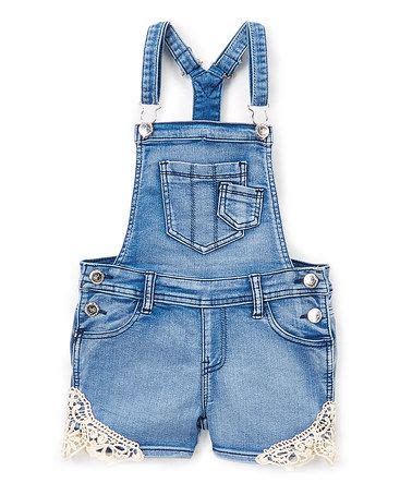 Cutie Patootie Light Sandblast Crochet Denim Overall Shorts Girls