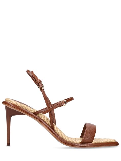 Max Mara 80mm Straw Leather High Heel Sandals In Tan Modesens