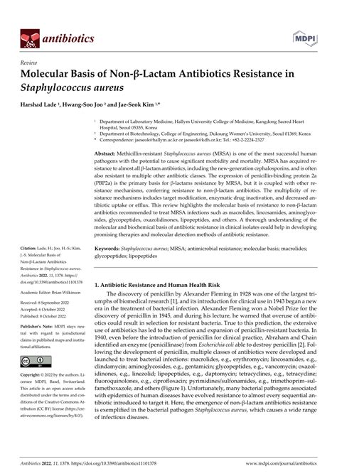 Pdf Molecular Basis Of Non Lactam Antibiotics Resistance In