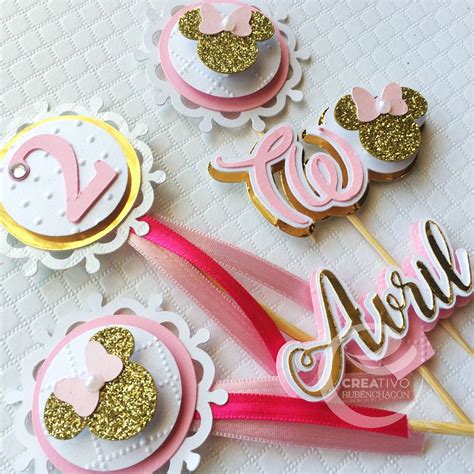 Minnie Pink And Gold Topper Dulces Cupcake Toppers Party Ideas