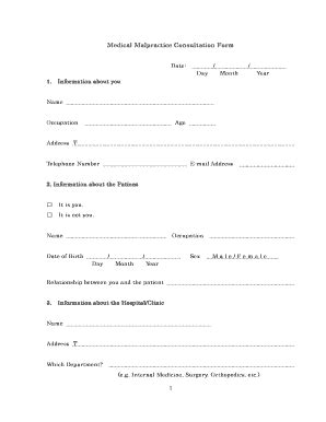 Fillable Online Medical Malpractice Consultation Form Fax Email Print