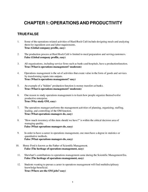 MGMT 320 CHAPTER 1 OPERATIONS AND PRODUCTIVITY TEST BANK Browsegrades