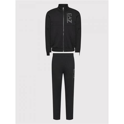 Emporio Armani Ea7 Black Cotton Zip Funnel Neck Tracksuit Clothing