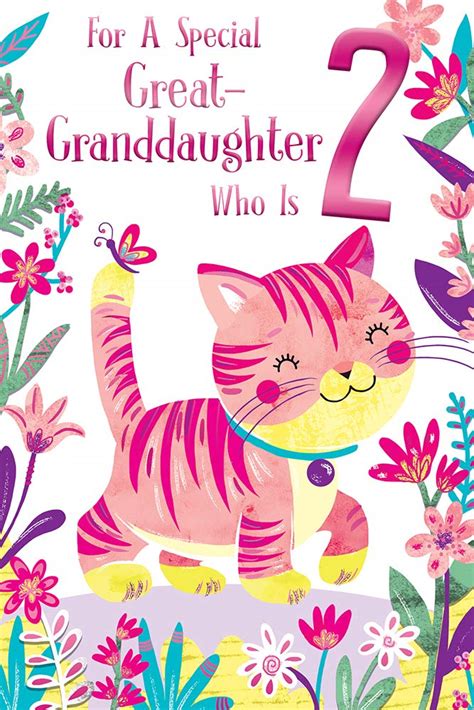 Great Granddaughter 2nd Age 2 Today Cute Cat Happy Birthday Card Lovely