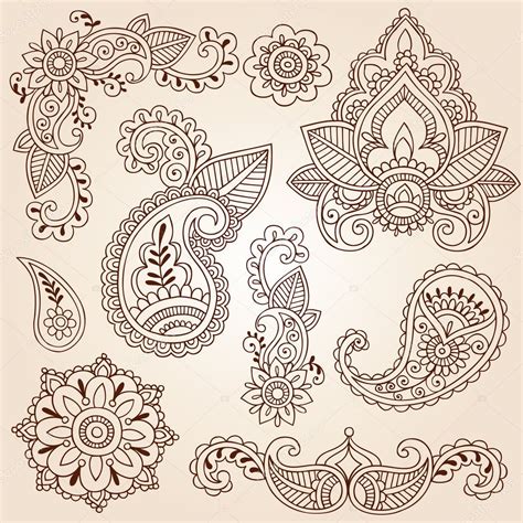 Henna Mehndi Paisley Flowers Doodle Vector Design Elements Stock Vector