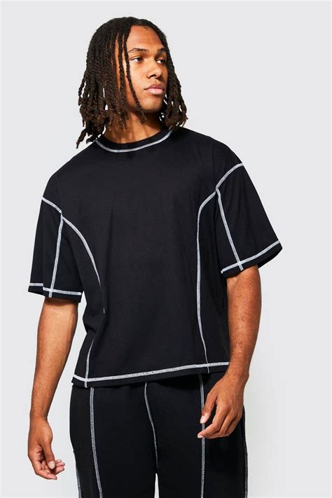 Mens Oversized Boxy Contrast Stitch T Shirt Boohoo Uk