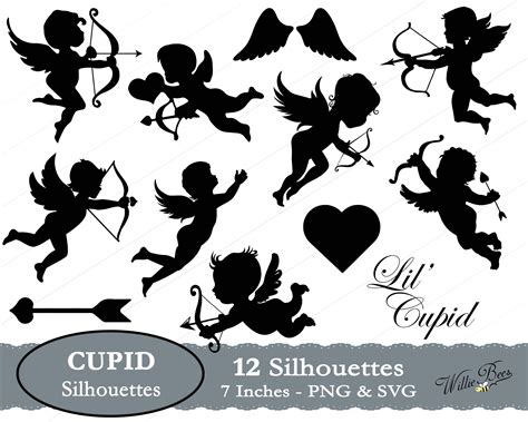 Cupid Silhouette Clip Art 7 Inches Png And Svg Files Cupid Etsy