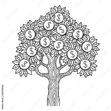 Money Tree Coloring Page Black And White Vector Illustration Stock