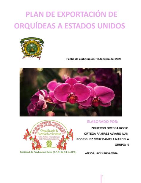 PLAN DE EXPORTACION DE ORQUIDEAS Fecha de elaboración 18 febrero del