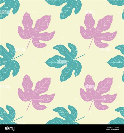 Figs Pattern With Hand Drawn Leaves Blue And Pink Colors Vector