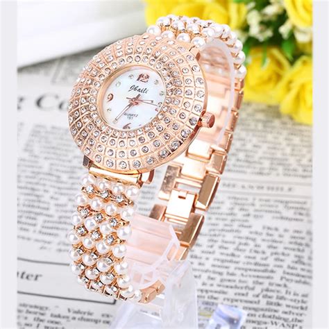 Luxury Brand New Watch Women Crystal Rhinestone Jewelry Pearl Bracelet