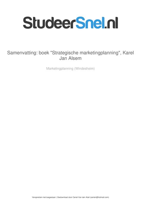 Samenvatting Boek Marketing Samenvatting Boek Strategische