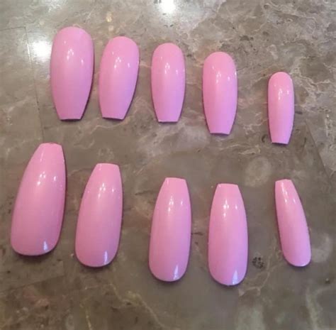 Bubblegum Pink Long Coffin False Nails Etsy