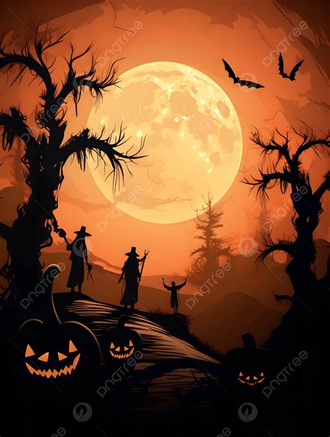 Forest Trees Moon Bat Pumpkin Head Halloween Cartoon Advertising