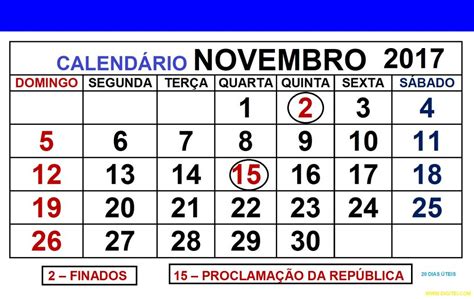 Calend Rio Novembro Feriados Para Imprimir Digitei