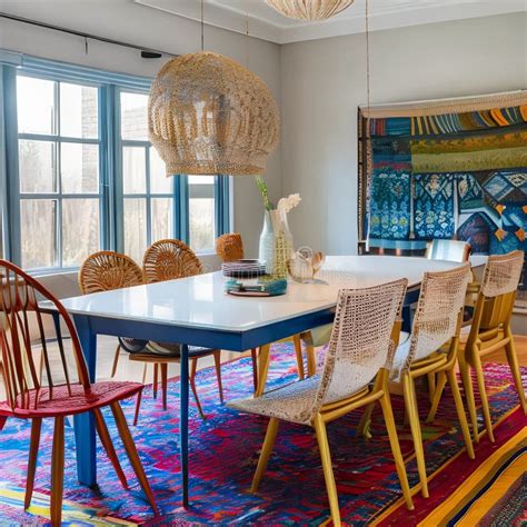 A Colorful Bohemian Inspired Dining Room With Mismatched Chairs A