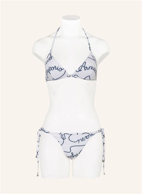 Emporio Armani Triangle Bikini In White Dark Blue