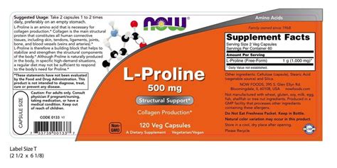 Now Supplements L Proline 500 Mg 120 Veg Capsules 733739001337 Ebay