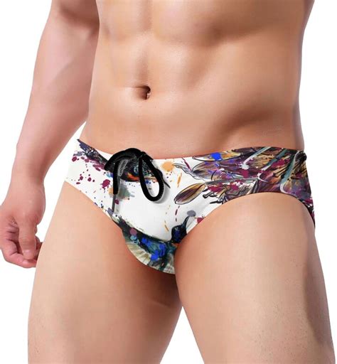 Gahaha Swim Briefs For Men Watercolor Flowers Birds Swimming Suits Low