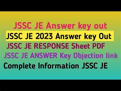 JSSC JE ANSWER KEY 2023 OUT JSSC JE 2023 ANSWER KEY RESPONSE Sheet