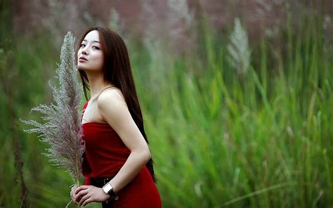 Download Elegant Chinese Girl In Traditional Red Dress Wallpaper