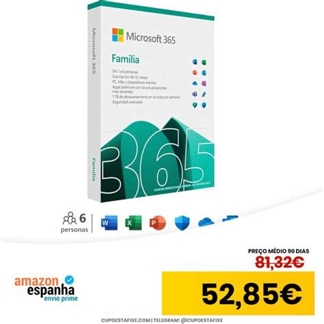 Microsoft 365 Família Subscrição anual para 6 PC ou Macs Cupões