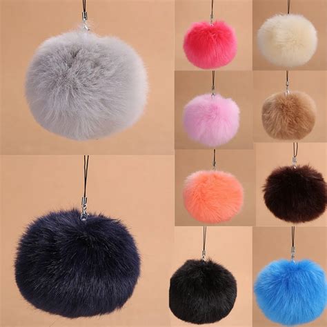 Colors Fluffy Fur Pom Pom Keychains Soft Faux Rex Rabbit Fur Ball