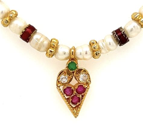 22ct Yellow Gold Pearl Ruby Diamond Emerald Choker Necklace