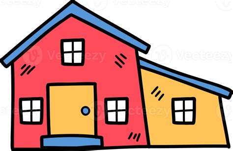 Hand Drawn Cute Two Storey House Illustration On Transparent Background