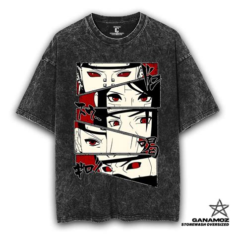 GANAMOZ Kaos Anime Naruto AKATSUKI TEAM Stone Wash Oversize T Shirt