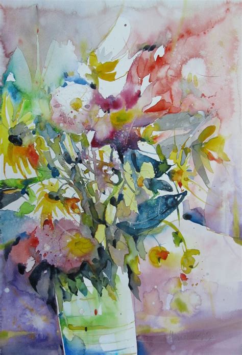 Bild Herbstblumen Aquarell Pflanzen Vase Von Bruckner Hans Bei Kunstnet