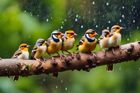 Premium AI Image A Group Of Birds With Orange Beaks On Their Heads