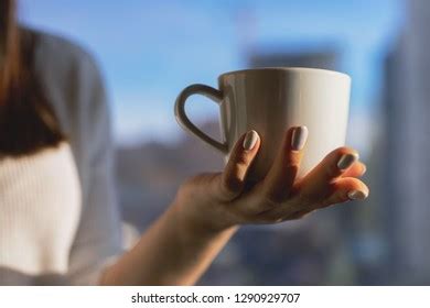 213 Woman Hands Holding Hot Coffee Cup Winter Near Window Images Stock