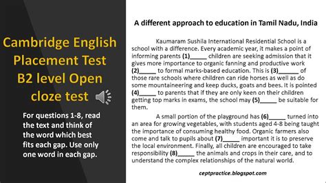 Cambridge English Placement Test B2 Level Open Cloze Test About A