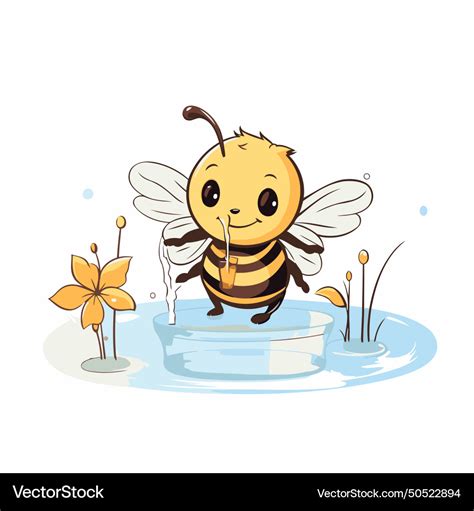 Cute Cartoon Bee On A Puddle Of Water Royalty Free Vector