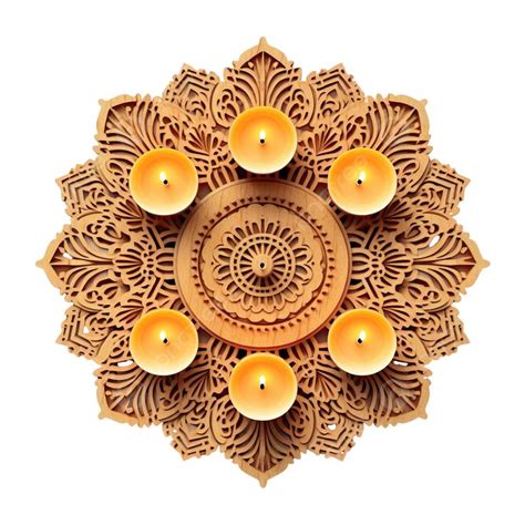 happy diwali celebration with three candles wooden in mandala happy ...