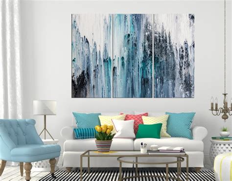 Large Blue Wall Art Abstract Canvas Print Modern Artwork Etsy