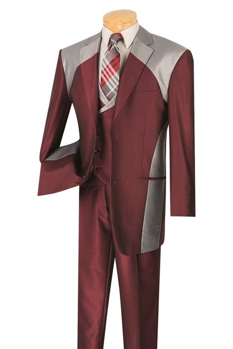 Maroon Suit Mens Fashion Suits Classic Fit With Double Breasted Vest