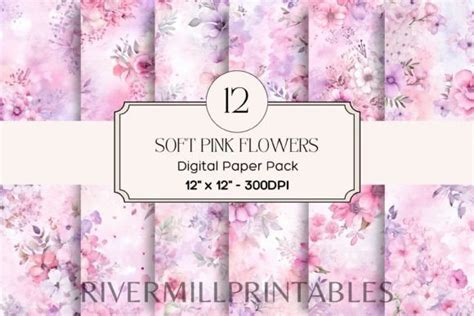 Soft Pink Flowers Digital Paper Pack Graphic By Rivermill Embroidery