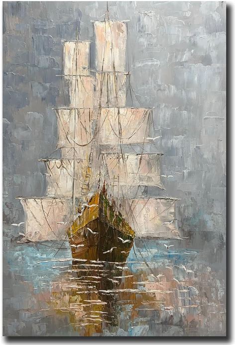 Amazon V Inspire Art X Modern Abstract Hand Painted Sailboat