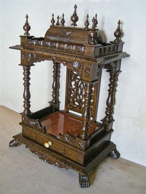 Dark Brown Carved Teak Wood Temple Mandir For Home Office Size