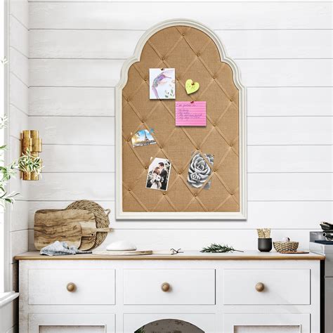 SOFE Arched Big Cork Bulletin Board 36 X 24 Farmhouse White Framed