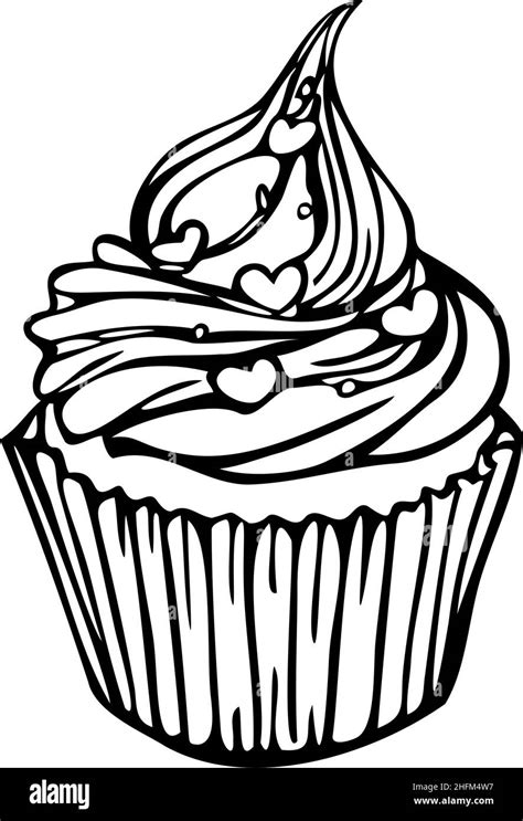 Vector Illustration Of Black And White Cupcake Isolated Hand Drawn