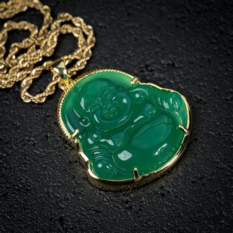 Mens Small Gold Green Jade Buddha Pendant And Rope Chain Etsy Canada