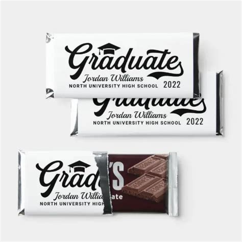 2024 Graduate White Black Script Custom Graduation Hershey Bar Favors