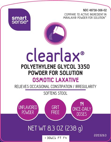 Smart Sense Clearlax Polyethylene Glycol Powder For Solution